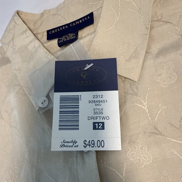 Chelsea Cambell Womens Button Up Shirt 12 Tan Embroidered Long Sleeve Collared - Picture 6 of 9
